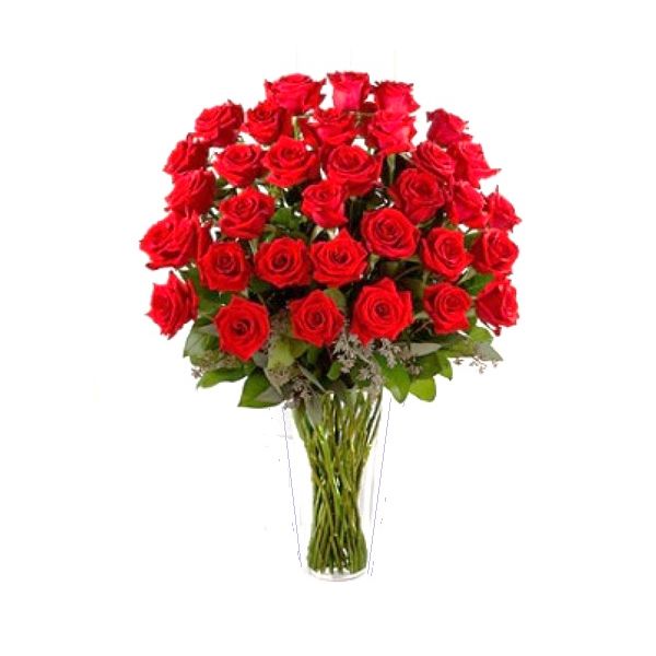 florero de rosas rojas por 36 unidades